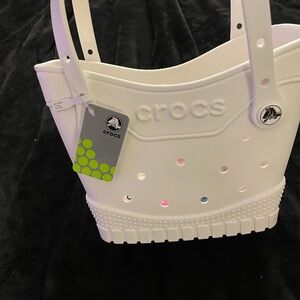 CROCS White Tote with Pink and White Charms